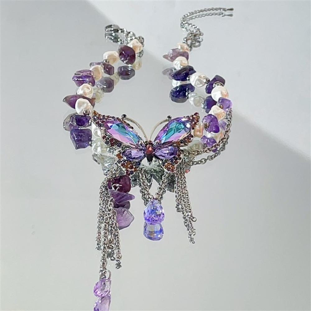 Регулируемое ожерелье-бабочка со стразами, преувеличенное женское колье-чокер с жемчугом и кристаллами для девочек