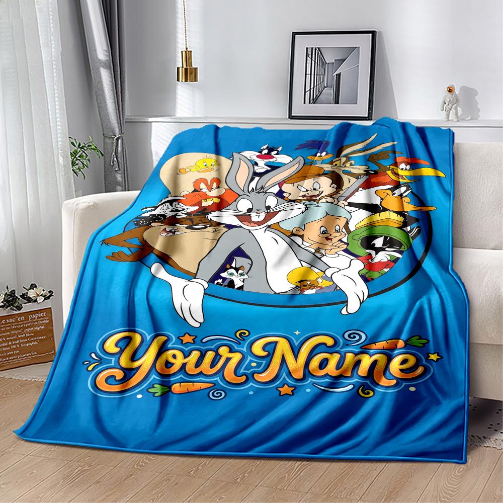 Looney Tunes character Personalized Text Blanket Throw Customizable Blanket Soft Warm Cozy Suitable for Nap Sofa Chair Bedding