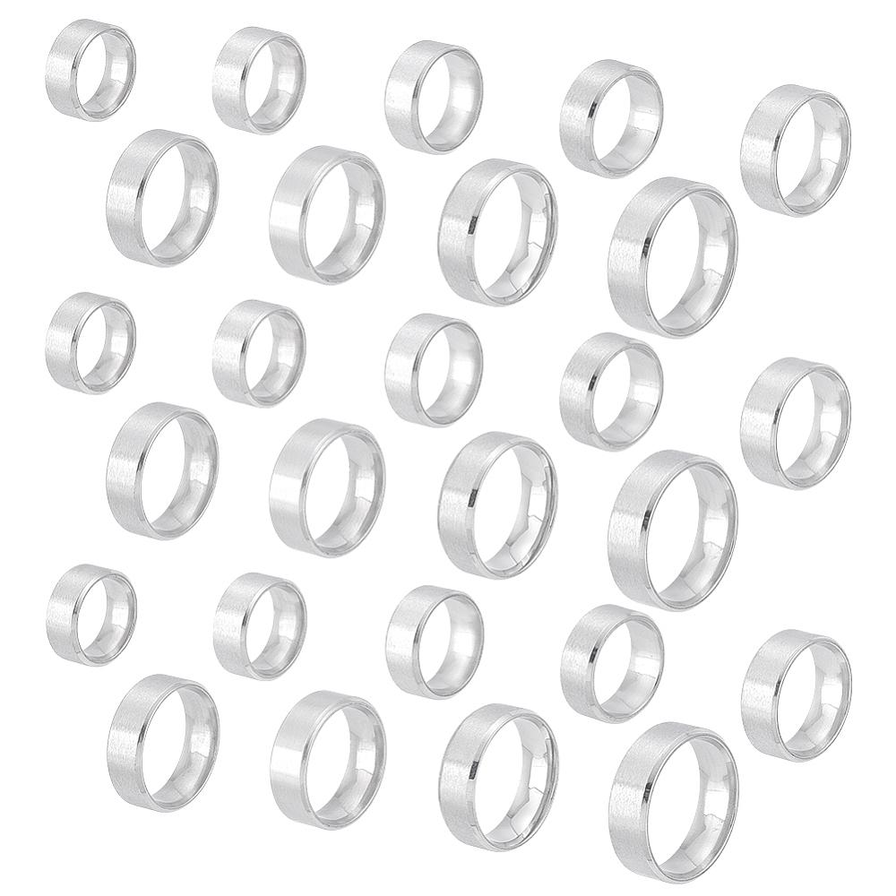 27Pcs 9 Styles 201 Stainless Steel Plain Band Ring for Women, Matte Stainless Steel Color, Inner Diameter: 15.25~22.36mm, 3pcs/style