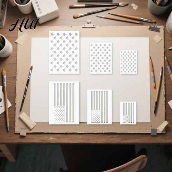 Flag Pattern Templates 6Pcs American Stencil Set Reusable Plastic for DIY Crafts Painting on Patriotic Art Stencils Wood Fabric Wall 3 Sizes Craft Kit