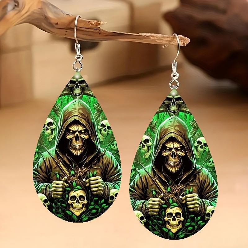 Horror Themed Halloween Skull Pumpkin Pattern Women Earrings For Use Cosplay