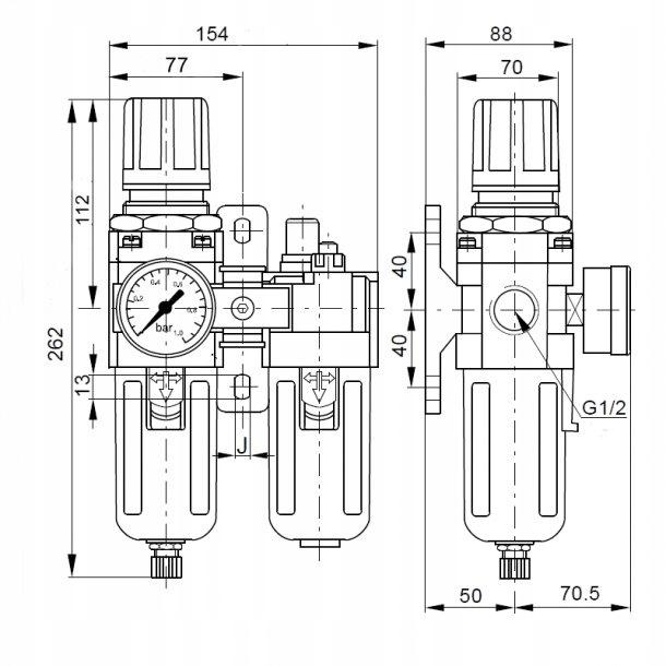 Air Preparation Block 1/2" 0.5-8.5 Bar