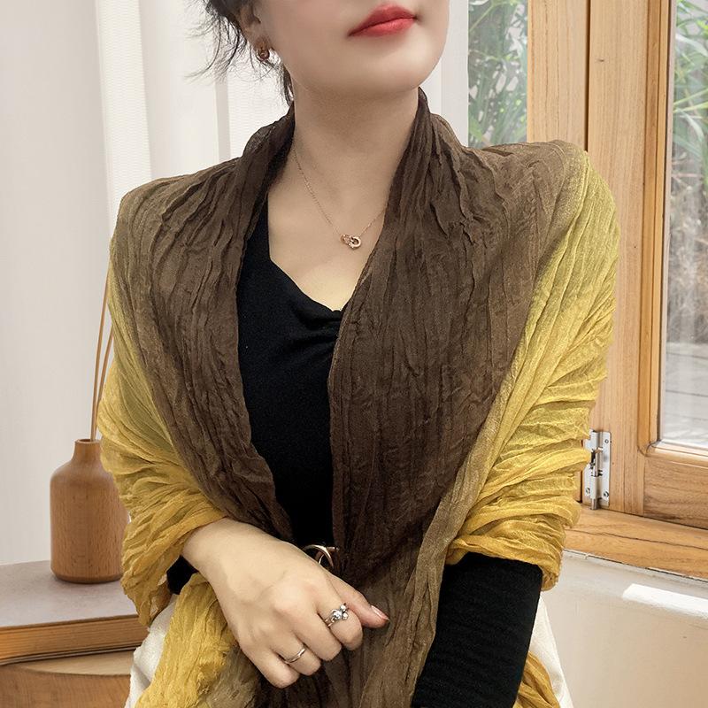 Small Floral Thin Mori Age-reducing Wrinkled Sunscreen Silk Scarf Women's Summer New Versatile Shawl Fashion Trends