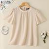 ZANZEA Women Summer O-neck Casual Short Sleeve Plain Blouse
