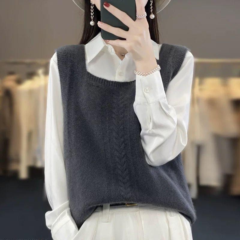 Женский пуловер, жилет, свободный вязаный свитер, верхняя одежда, жилет, повседневный жилет без рукавов с V-образным вырезом