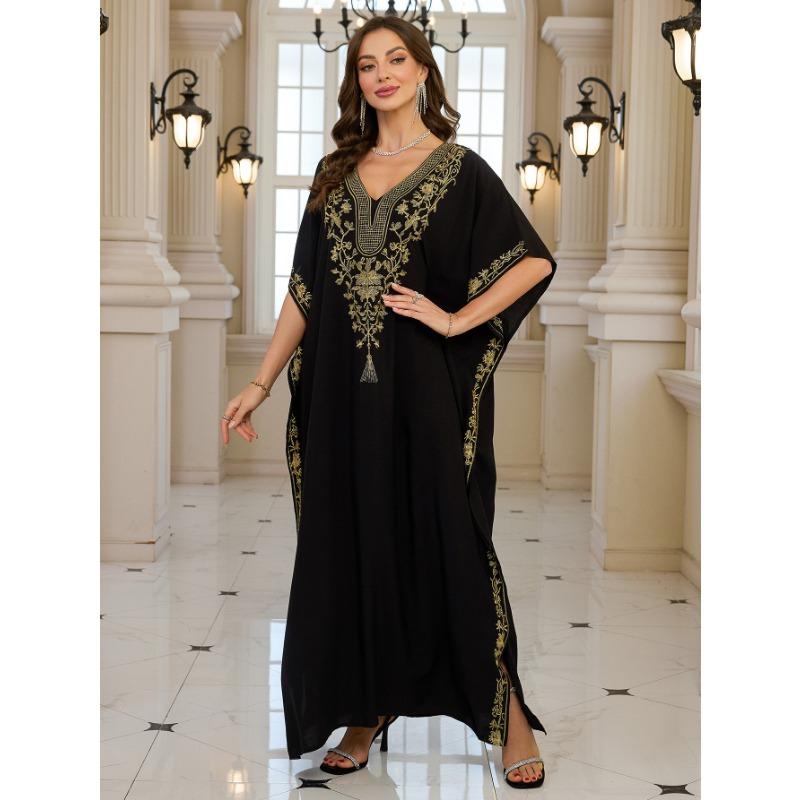 Женская мода лето весна цветочный узор принт рукава 1/2 V-образный вырез свободная талия повседневные платья