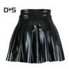Женская плиссированная юбка из искусственной кожи с высокой талией, свободный подол, однотонная клубная одежда, юбка для вечеринок и танцев, мини-юбка длиной выше колена