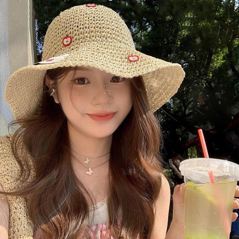 Sweet Vacation Leisure Handmade Straw Hat For Women Girls Breathable Summer Sun Hat Foldable Able Sunscreen Hat Gifts