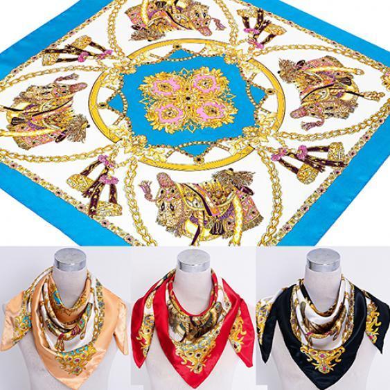 90 X 90см Квадратный Женский Имитированный Шелковый Сатин Цепь Кареты Шейный Головной Платок Шаль EMA