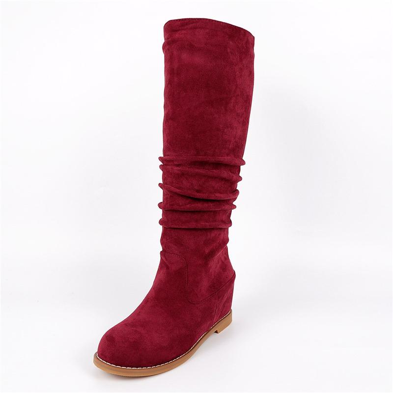 Suede Leather Women's High Boots Winter Shoes Pleated Hidden Heels Wedge Knee High Boots For Women Warm Fur Flats Boots Ladies