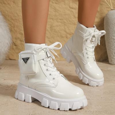 Женские ботинки, новинка, мотоциклетные ботинки на танкетке, женские туфли на платформе со шнуровкой, белые, черные, кожаные туфли-оксфорды, женские ботинки