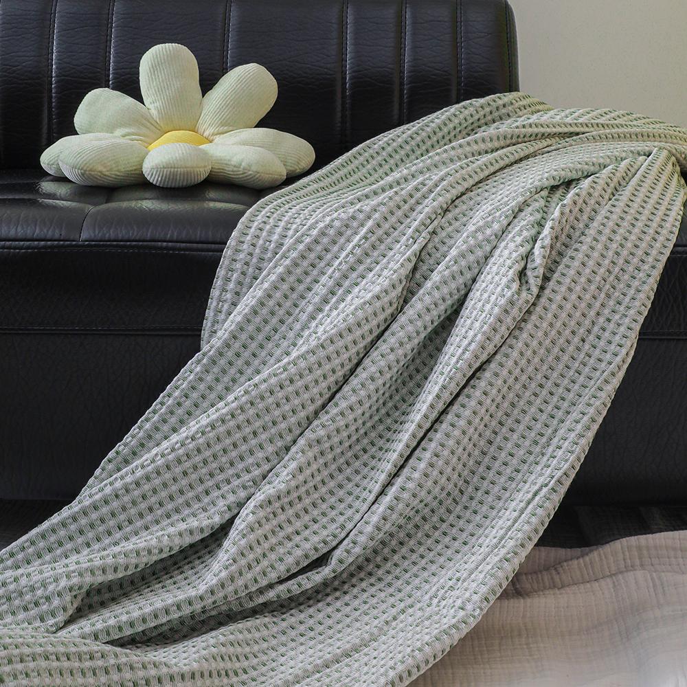 Custom White Waffle Jacquard Yarn Throw Blanket 50% Cotton Polyester Textured Woven Design Home Decor Bed Blankets