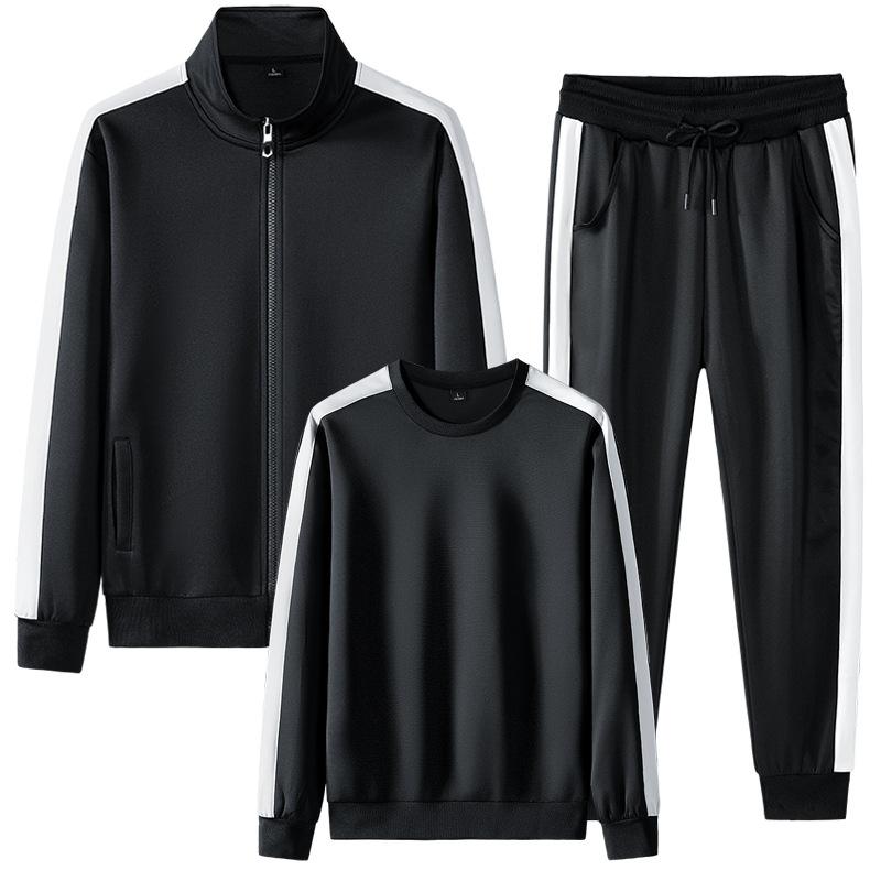 Осенний спортивный костюм, Мужская повседневная одежда для бега, комплект из трех предметов с длинными рукавами и длинными рукавами, большой размер, свободный комплект из трех предметов в полоску