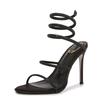 2025 European and American Style Serpentine Winding Strap Stiletto Sandals Women's Open-toed Rhinestone Roman Sandals