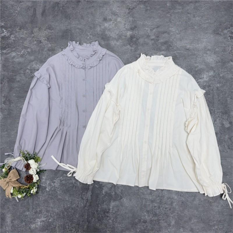 Johnature Рубашка с отделкой в виде грибка, рубашка в стиле ретро со складками и шнуровкой, весенние рубашки из японского хлопка