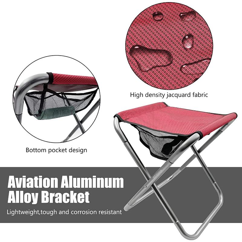 Складной походный табурет, портативный складной табурет высотой 16 дюймов из алюминиевого сплава, легкий табурет с сиденьем, красный складной табурет с сумкой для переноски для рыбалки на открытом воздухе