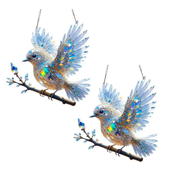 Синяя птица подвесное украшение витражное стекло искусство птица орнамент 2D плоский акрил
