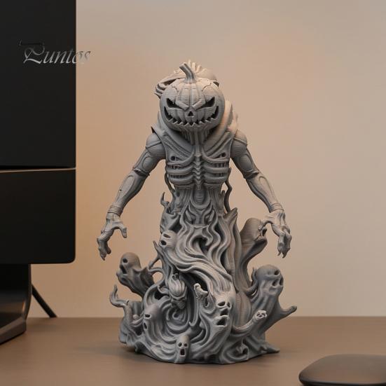 Жуткая фигурка для Хэллоуина, Тыквоголовый Призрак Скелет Статуэтка, 3D-печатная Готическая Инопланетная Декорация Интерьера, Статуэтка для Гостиной, Жуткая