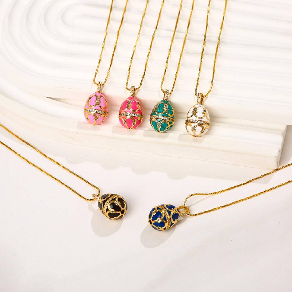 Zircon Easter Egg Crystal Pendant Bohemia Necklace Pendant Colorful Enamel Pendant Bridal