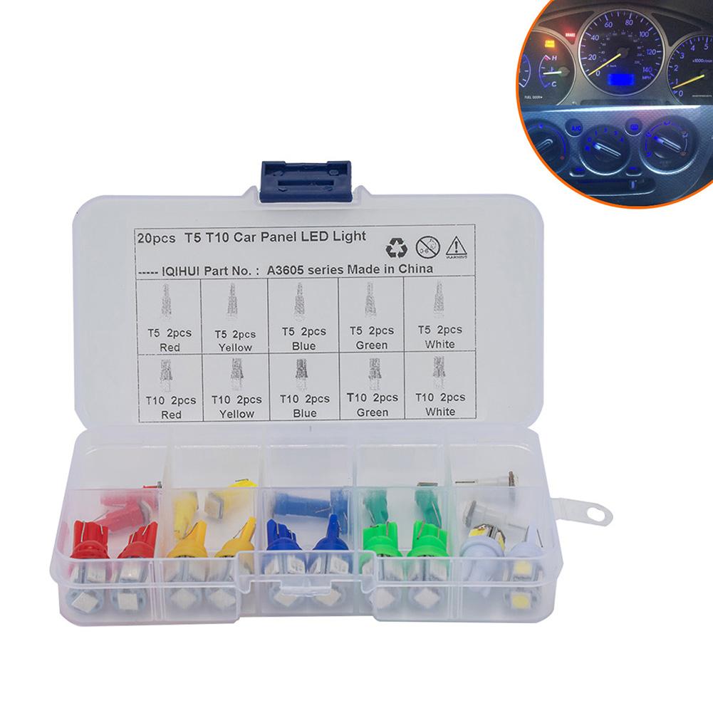 20Pcs T5 T10 LED Bulb Car Instrument Cluster Light Wedge Auto Instrument Lamp Auto Gauge Cluster Indicator Warning Lamp
