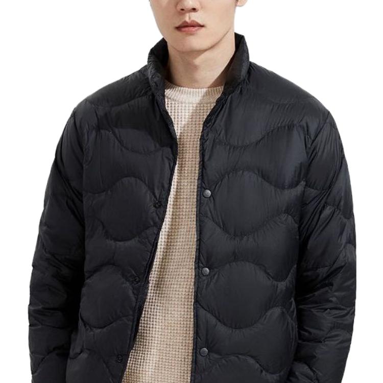 Uniqlo Однотонная стеганая однобортная пуховая куртка с воротником-стойкой мужская верхняя одежда Черный 443879-09