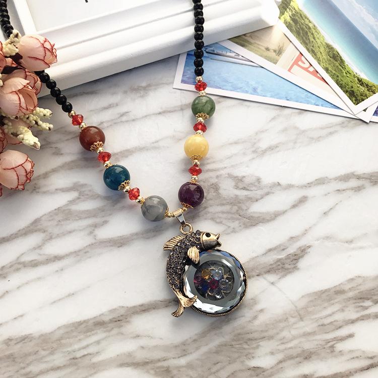 Ожерелье из бисера, длинная винтажная веревка в стиле бохо, ломтик цепи, каменные подвески, богемные этнические женщины