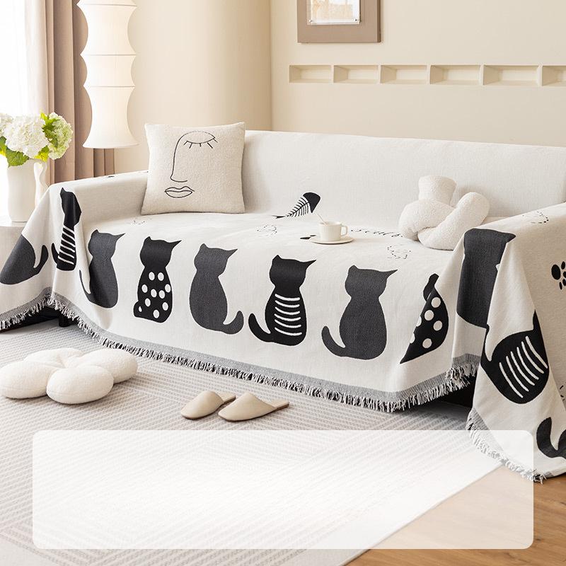 Chenille Cat Sofa Towel Autumn and Winter Thickened Chenille Sofa Cushion Cover Cloth Cartoon Creative Non-Slip Sofa Cover