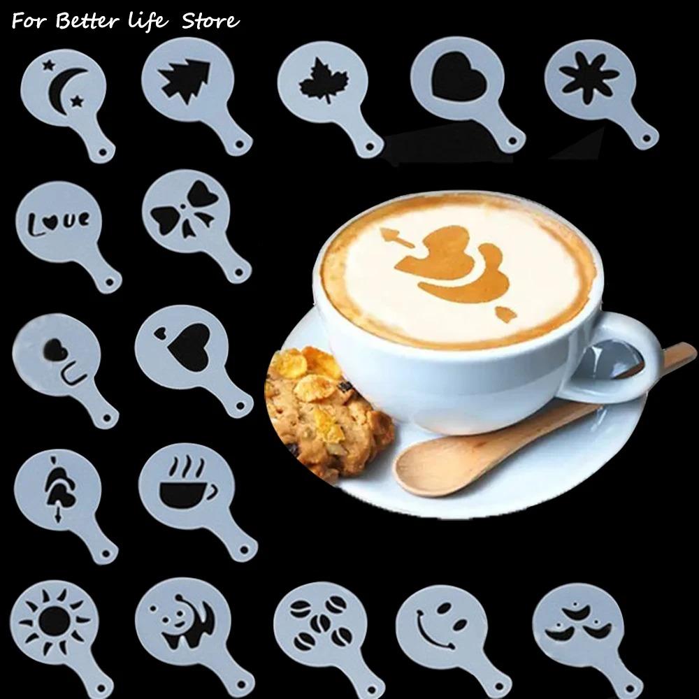 16PCS/1 set Coffee Stencils Fancy Coffee Printing Model Milk Cake Stencils Cappuccino Mold Cake Drawing Mould Home Kitchen Supplies