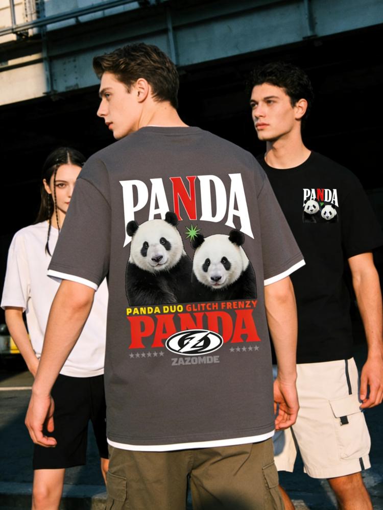ZAZOMDE Street Fashion Unisex Oversized T Shirt Panda Graphic Design With Print Comfortable Loose Fit Cotton Tee For Unisex Unisex
