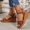 Retro Buckle Decor Wedges Sandals Women Plus Size Ankle Strap Thick Sole Non Slip Casual Shoes Summer Chunky Platform Sandalias