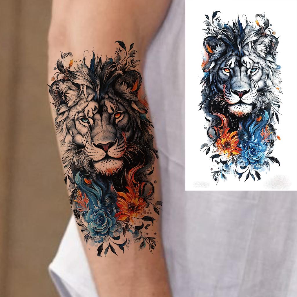1 Sheet Wolf Tiger Astronaut Dragon Skeleton Temporary Tattoos For Women Men Adults Fake Skull Flower Tattoo Sticker Waterproof