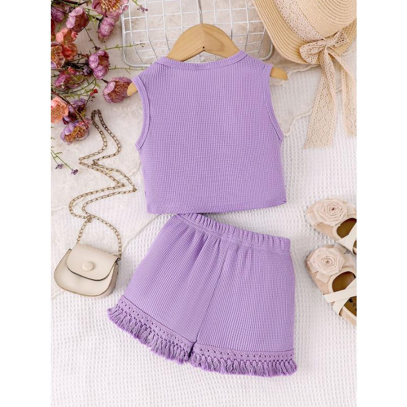 4-7 лет Детская одежда для малышей, детский брючный костюм, спортивный костюм с шортами для девочек, костюм для отдыха из двух частей без рукавов и шорт