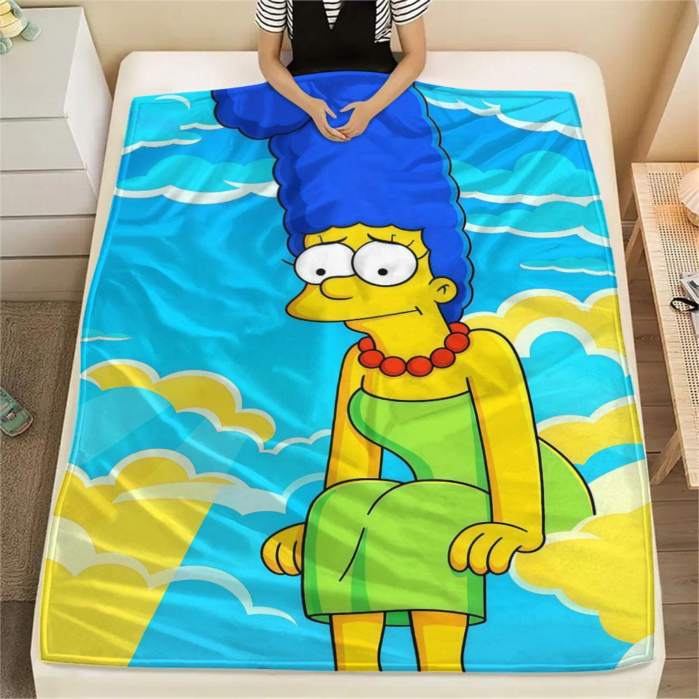 Marge Simpson Printed Flannel Blanket, soft throw for bedroom sofa, washable, fan merchandise, great gift.