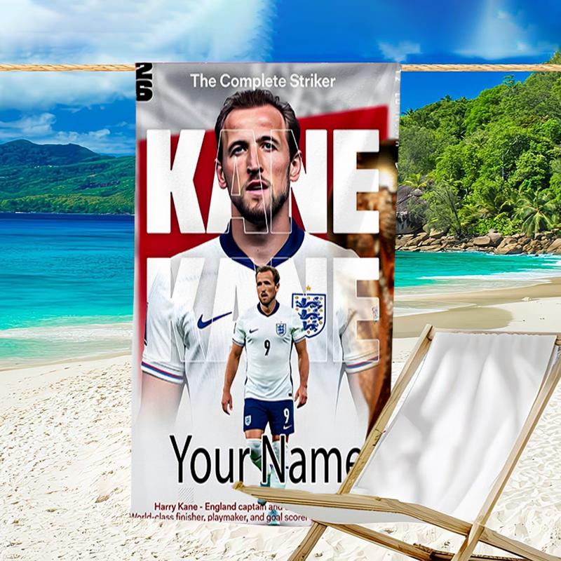 1pc Harry Kane Beach Towel with Custom Name, Beach and Seaside Swimming Pool Equipment, Fashion Pattern, Rectangular, Travel Essential
