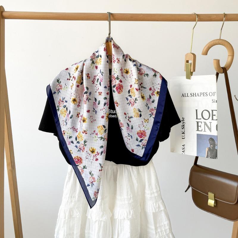 Women S French Style Small Floral Print Square Scarf