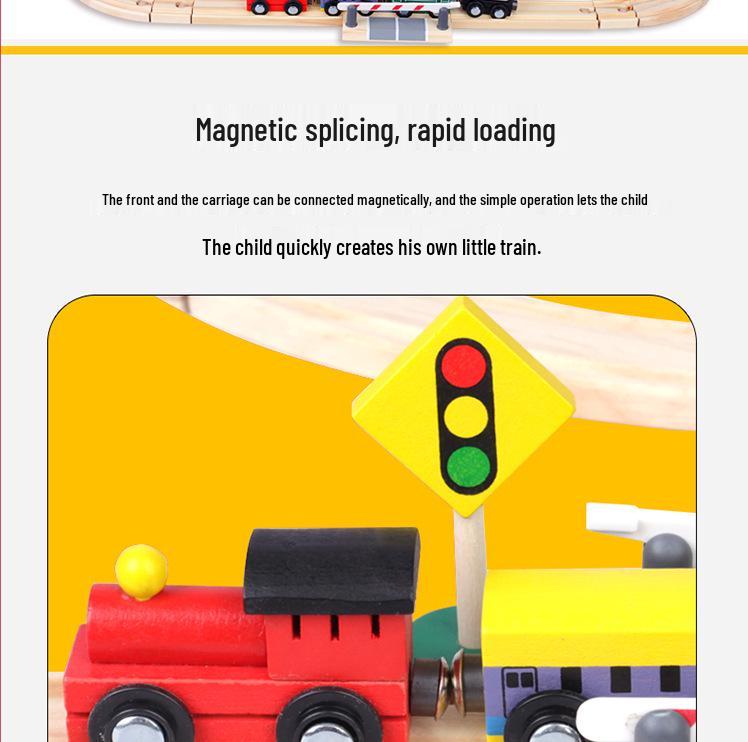 Набор деревянных железнодорожных путей и строительных блоков для городского рельсового транспорта (100 шт)