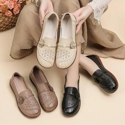Мода 2024 Цветы Полые Мокасины Мама Дамы Дизайнерские Балетки Летняя Женская Кожаная Обувь Лоферы Ретро Стиль Женская Обувь