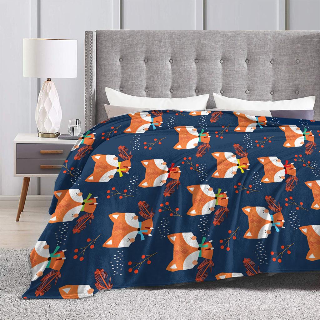 Cute Fox Flannel Blanket Kids Adults  Warm Soft Bedding Throws Winter Living Room Bedspread Sofa Bed Cover