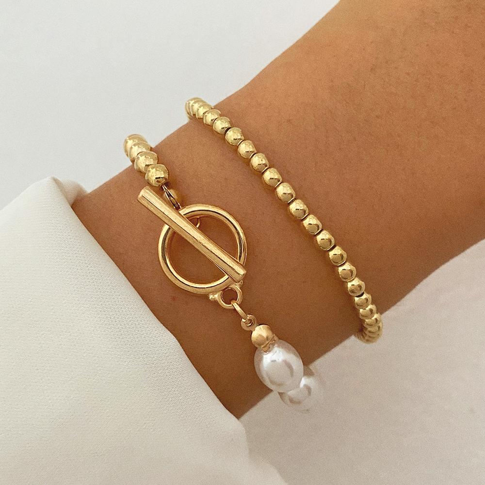 Simple Double Layer Ball Chain Stacked Bracelet Jewelry Versatile OT Buckle Bracelet