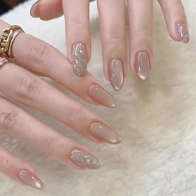 24 шт. накладных ногтей кошачий глаз, однотонные съемные ногти Fairy Gas Clear Nail Piece, простые накладки Ins Wind Nail Patch