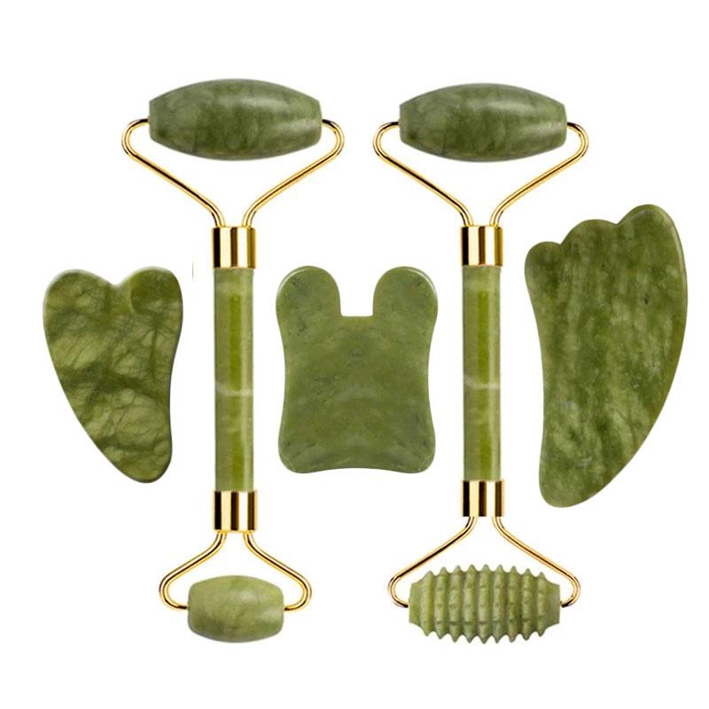 Natural Green Jade Roller Gua Sha Set Scraping Facial Massage Lifting Anti-Wrinkle Gouache Scraper Jade Massager Skin Care Tools
