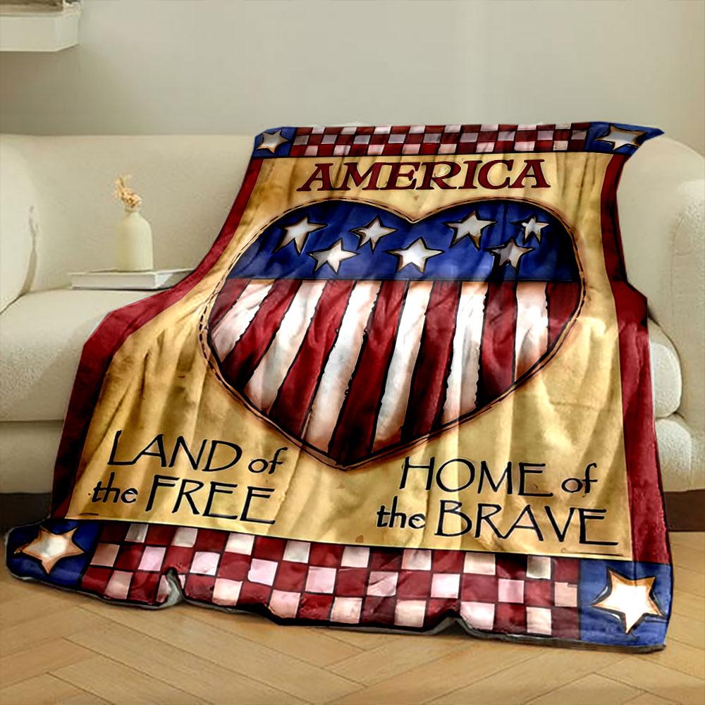 Land of Free Home of Brave Patriotic Throw Blanket bedroom Blanket for Livingroom Couch lunch break Soft throw for Friend's festival Gift