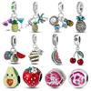 Fit Bracelet Fruits Series Beads Charms 925 Silver Grapes Strawberries Cherries Dangle Bangle Jewelry