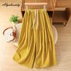Korean Fashion Spring Autumn Women Corduroy Pants Elastic Waist Drawstring Wide Leg Capris Casual Loose Brown Yellow Ladies' Trousers