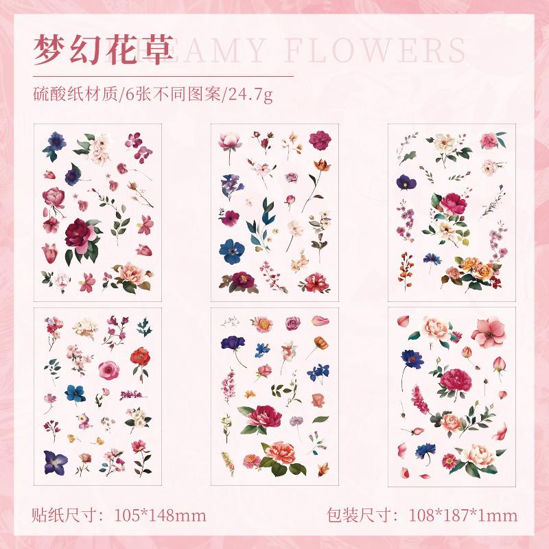 Vintage Plant Flower Stickers Aesthetic Cut Out PET Stickers for Journal Scrapbooking DIY Hand Account Decoration