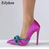 Eilyken 2023 New Shoes Pumps Women Fashion Silk Butterfly Knot Sexy Pointed Toe Stripper Heels Party Female Sandals
