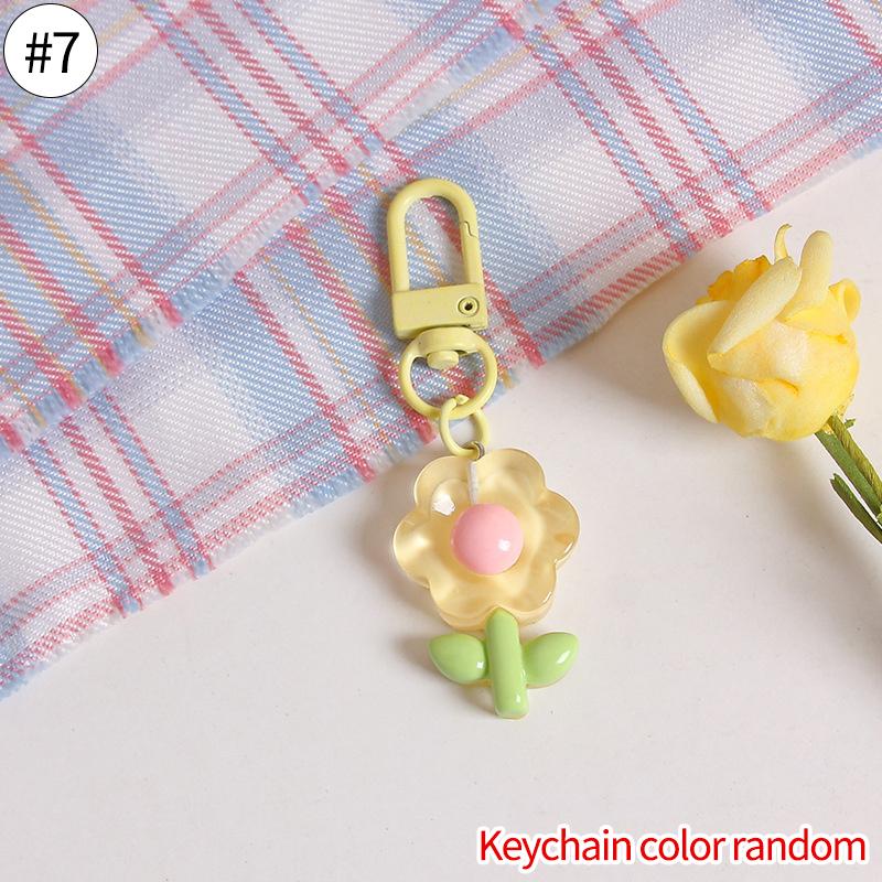 Lovely Sakura Flower Keychain Charm Cute Colored Transparent Flower Keychain Pendant Enamel Bag Hanging Pendent Charms Key Ring