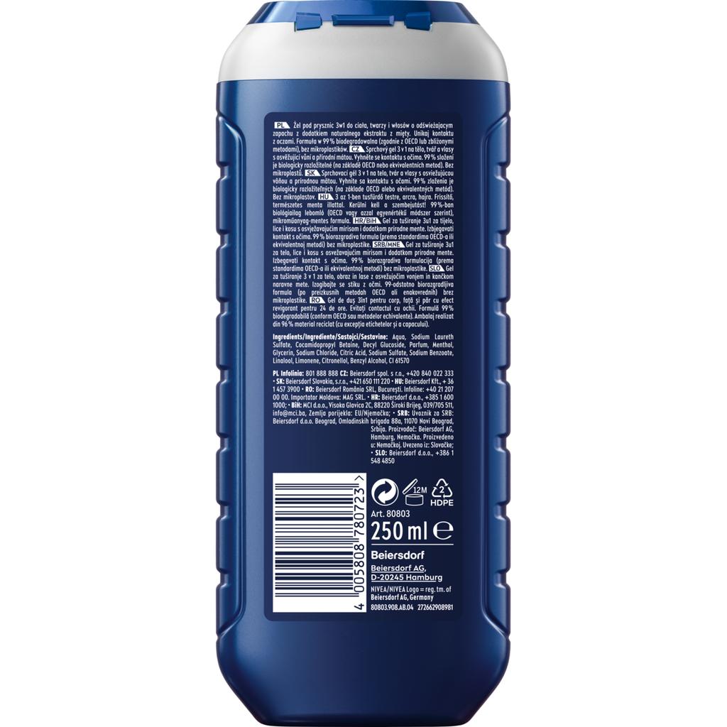 Nivea Men Energy 3W1 Żel Pod Prysznic Męski Do Twarzy, Ciała I Włosów 250 Ml