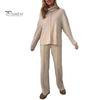 2 шт./комплект женский топ брюки костюм высокий воротник длинные рукава однотонный трикотажный спортивный свитшот эластичный пояс широкие брюки фитнес-наряд осень