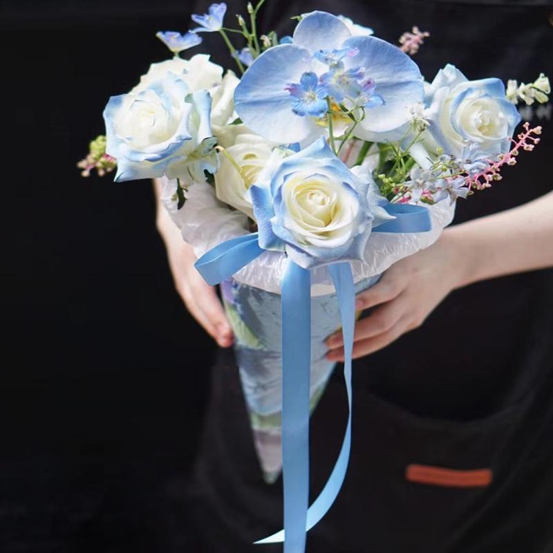 Rose Packaging Box Ice Cream Style 10PCS Bouquet Wrapping Bag for Valentine's Day Gift Romantic